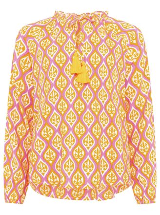 Zwillingsherz Schlupfbluse ZWILLINGSHERZ Ovale Ranken, Damen, Gr. L/XL (L/XL), orange (mittelorange), Obermaterial: 100% Viskose, gemustert, loose fit h&uuml;ftlang, Ser