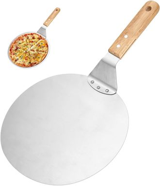 OEM Pala Para Pizza, Pala Para Pizza De Acero Inoxidable, Pala Redonda De 25 Cm Con Mango De Madera Y Bandeja De Metal De Acero Inoxidable, Esp&aacute;tula Ideal
