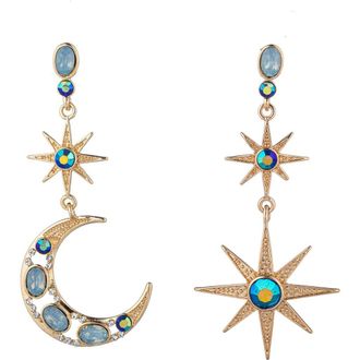 Eye Candy Los Angeles Start Sun & Moon Crystal Statement Drop Earrings in Gold at Nordstrom Rack