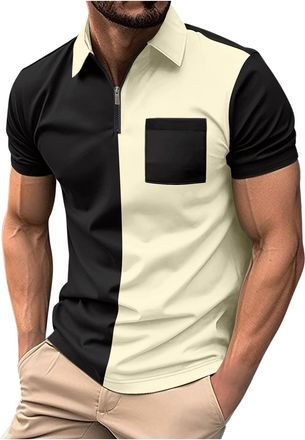 Generic Polos Shirts for Men Adult Summer Short Sleeve Collared Contrast Shirt Coloc Block Tops Fropnt Pockets Tee Shirt Lightweight Vacation Tops