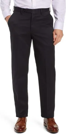 Berle Classic Fit Flat Front Microfiber Performance Dress Pants in Black at Nordstrom, Size 42