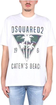 Dsquared2 Graphic T-Shirt met Tropisch Palmboom Design - Heren - T-shirts - Wit - M - Tops