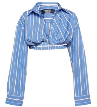 Jacquemus Blue Striped Bahia Cropped Shirt Size S