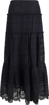 Isabel Marant Womens Paoline Long Cotton Skirt Black Viscose; Cotton; Fabric