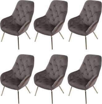 Hhg Juego De 6 Sillas De Comedor Hhg 604, Silla Tapizada Silla De Sal&oacute;n Silla De Cocina Con Reposabrazos, Metal, Terciopelo, Marr&oacute;n Claro