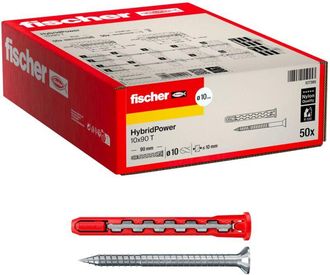 Fischer 50x HybridPower T, Tasselli Prolungati in Nylon e Acciaio con Vite Svasata Piana Torx, Sicuro come un Ancorante Metallico e Facile da