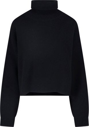 Lisa Yang Cropped Boxy High Ribbed Turtleneck Knit Sweater