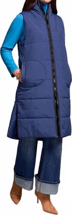Tribal Long Zip-Front Quilted Vest In Marine