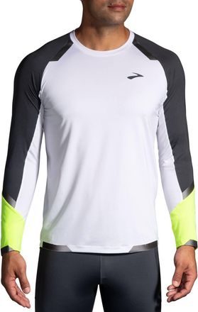 Brooks Run Visible Long Sleeve Tee In White/ashpalt/nightlife
