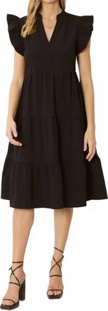 Entro Ruffled Pocket Tiered Midi Dress In Black
