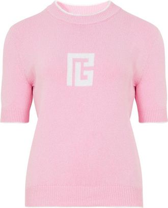 Balmain Logo Crewneck Sweater - Dames - Ronde hals truien - Roze - 2XS - Katoen - Truien & Vesten