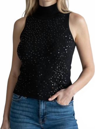 Minnie Rose Sequin Sleeveless Mock Neck Top In Black