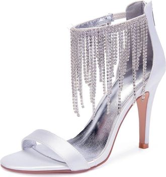 Generic Bridal Heels Women Open Toe Stiletto High Heels Wedding Shoes Satin Prom Party Dress Heel Sandals 10.5Cm,White,4 UK