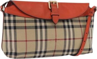 Burberry Pre-owned Vintage Canvas Shoulder Bag - Dames - Vintage Schoudertas - Beige - ONE Size - Leer - Vintage