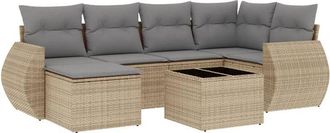 vidaXL Vidaxl - Set Sof&aacute;s De Jard&iacute;n 7 Piezas Y Cojines Rat&aacute;n Sint&eacute;tico Beige