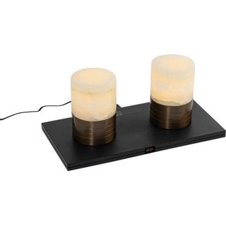 QAZQA Art Déco Set de 2 lámparas de mesa color bronce oscuro rgbw recargables - Alessia Aluminio /Plástico Redonda Incluye led Max. 1 x 2 Watt - Qazqa