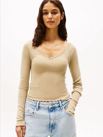 Tommy Hilfiger Logo Embroidery Slim Long Sleeve T-Shirt