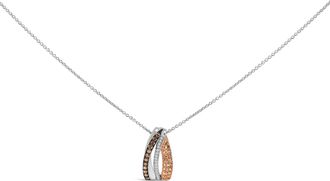 House of Brilliance Tri Tone Sterling Silver 1/2 Cttw White and Brown Diamond Pendant Necklace