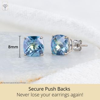 MAX + STONE Sterling Silver or Gold 8mm Cushion Cut Gemstone Birthstone Stud Earrings