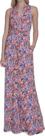 Vince Camuto Womens Printed Halter Neck Dress In Purple