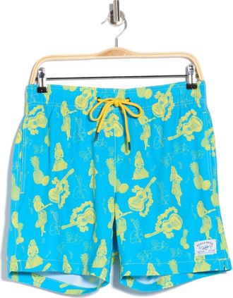 Beach Bros Aloha Guitar Swim Trunks in Aqua Yellow at Nordstrom Rack, Size Small