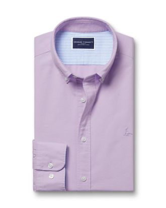 CHARLES TYRWHITT Stretch Washed Oxford Cotton Shirt - Lilac Size Large by Charles Tyrwhitt