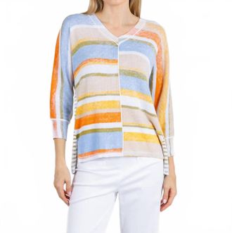 Elliott Lauren Blocked Off Printed Stripe V-Neck Top In Sage