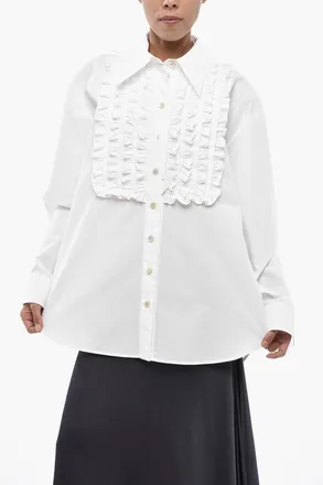 Valentino Camicia rouches Cannol&eacute; in Popeline di Cotone con Bottoni Gioiello Valentino