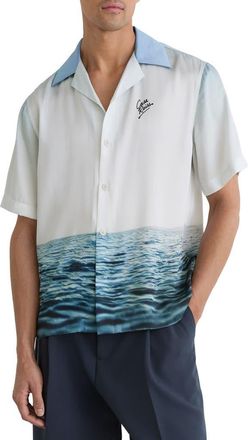 Reiss Dive Print Camp Shirt in Soft Blue at Nordstrom, Size Xx-Large