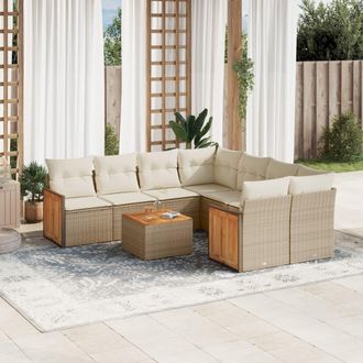 vidaXL Set De Sof&aacute;s De Jard&iacute;n 9 Pzas Con Cojines Rat&aacute;n Sint&eacute;tico Beige Vidaxl