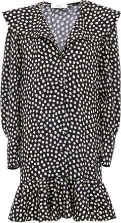 Chlo&eacute; Black Polka Dot V Neck Mini Dress