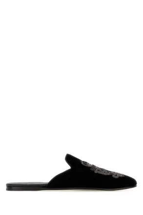 Dolce & Gabbana Velvet Embroidered Flat - Black