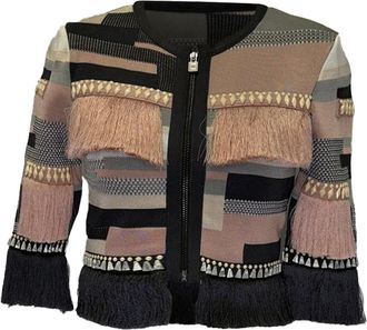 H&eacute;rve L&eacute;ger Fringed Striped Evening Jacket in Multicolor Rayon