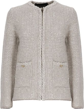 Fabiana Filippi Beige Sequined Wool-Blend Zip Blazer