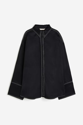 H&M Oversized Satinbluse - Schwarz