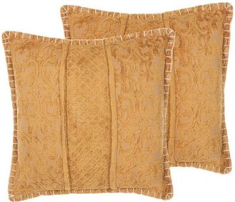 Beliani Beliani - Set of 2 Scatter Cushions Yellow Viscose Toss Pillows 45 x 45 cm Kavalam