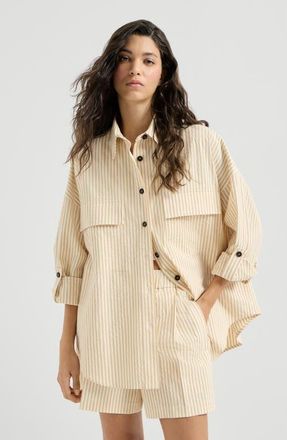 Brunello Cucinelli Striped seersucker shirt in Yellow at Nordstrom, Size 3X-Large Eu