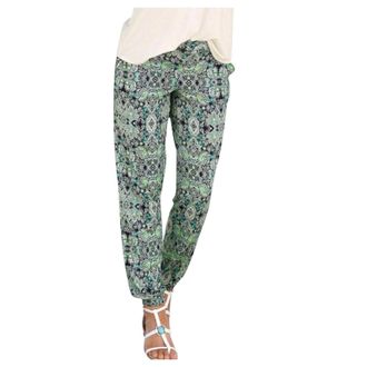 Generic Summer Boho Trousers for Women UK, 2024 Beach Drawstring Elasticated Waist Lounge Pants, Vintage Floral Print Linen Baggy Harem Hippie With Pockets (G