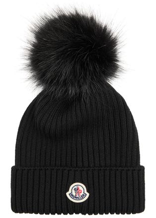 Moncler Kids Pompom Ribbed Wool Beanie - Black - 3 (M)