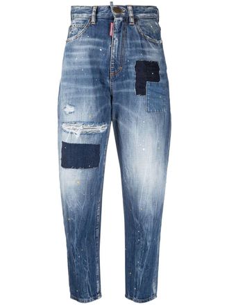 Dsquared2 distressed patchwork cropped jeans - women - Cotton - 38 - Blue