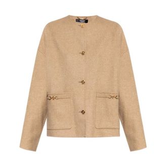 Versace Light Jackets, female, Beige, Size: S Beige Silk & Nylon Sweater