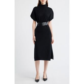 Eliza J Turtleneck Midi Sweater Dress in Black at Nordstrom, Size Xx-Large