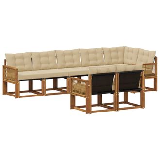 vidaXL Conjunto De Sof&aacute;s De Exterior Con Coj&iacute;n 8 Pcs Natural Y Beige Vidaxl
