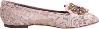 Dolce & Gabbana Pink Taormina Lace Crystals Flats Womens Shoes