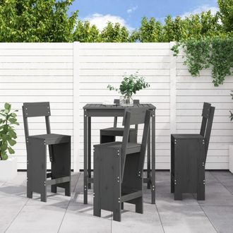 vidaXL Set De Mesa Y Taburetes Altos Jard&iacute;n 5 Piezas Madera Pino Gris Vidaxl