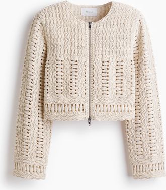 H&M Baumwolljacke im H&auml;kellook - Cremefarben