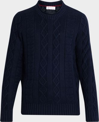 Brunello Cucinelli Men & apos;s Cotton Cable Knit Crewneck Sweater