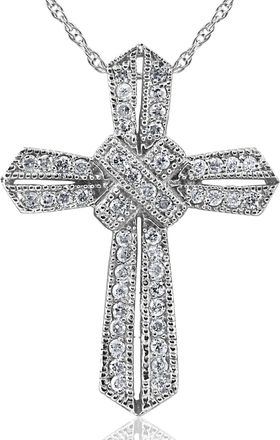 Pompeii3 1/2ct Vintage Pave Diamond Cross Pendant 14K White Gold