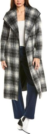 Elie Tahari Womens Julianne Plaid Mid-Length Wool-Blend Coat, Black/White