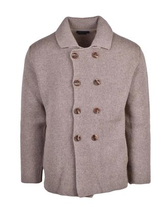 Daniele Fiesoli Taupe Merino Wool Double-Breasted Cardigan